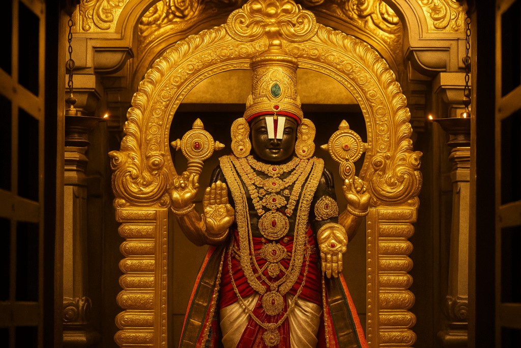 20251203_1649_Ornate Idol Display_remix_01kbhywejfe3bay0kyb2trzzm5 Tirupati One Day NRI Darshan Tour Package from Chennai