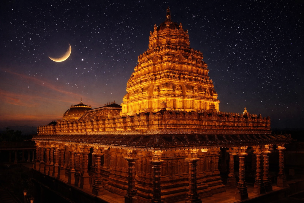 20251217_2109_Illuminated Temple at Dusk_remix_01kcpfddbme95asc65yr4r9zhn Chennai to Sripuram Golden Temple Tour Package