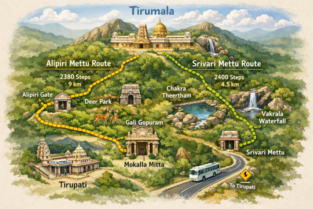 walking routes from Tirupati to Tirumala